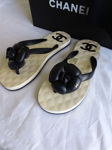 chanel flower flip flops|chanel wedge flip flops.